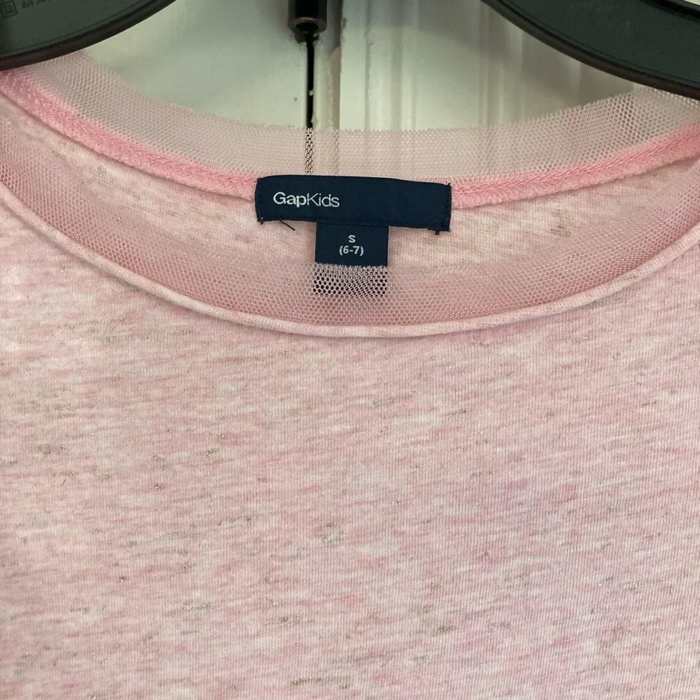 GapKids pink sparkly long sleeve dress with tulle layers at bottom S/6-7 GUC